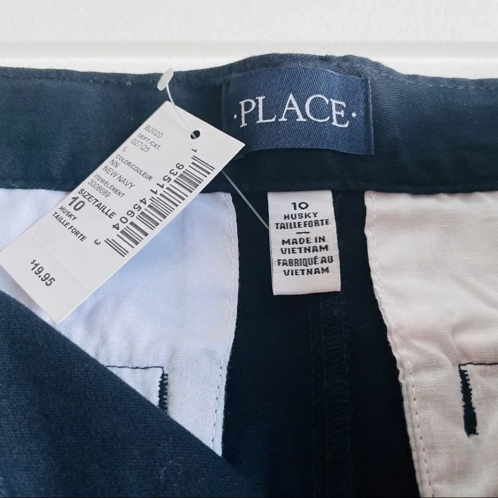 The Children's Place Boys Uniform Quick Dry Chino Shorts New Navy Size 10 Husky